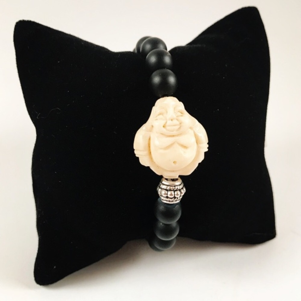 Genuine onyx & white turquoise buddha bracelet - Picture 5 of 8